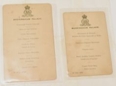 Royal Family Menus two examples for the occasion of Queen Mary's 66th Birthday Party 26th May 1933