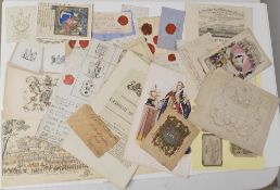 Georgian & Victorian Ephemera to include selection of wax seals, Manufacturers Labels, Book plates