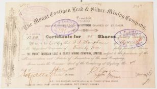 Gold Mining: Australia The Mount Costigan Lead & Silver Mining Company Limited (also worked for