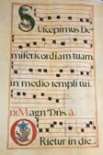 Germany: An impressive large handwritten vellum manuscript from an Important Choir Book or Hymnal