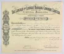Banking: Lincoln & Lindsey Banking Company limited. Certificate for one £50 share made out to a