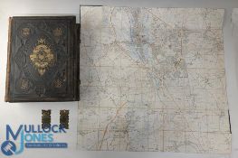 Antique linen backed folding OS Map of Oxford Area: a small folding pocket square map, undated,