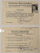 Scarce 1942 Gestapo Enrolment Document with Photo dated 28 July 1942 for female applicant notice