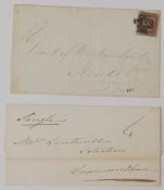 Postal History: Great Britain cover with Penny Red Stamp 1841. Posted from Newcastle with Maltese