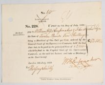 Banking: The Equivalent Company 1819 - dividend Warrant for £12.10s. Black printing with