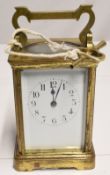 19th century French Carriage clock brass with white face, comes with key works periodically, 13cm