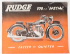 Motor Cycles: Rudge; 500 cc Special Model 1937. A 4-page brochure with photograph of the model