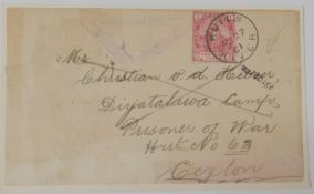Postal History: South Africa Boer War envelope front sent to Prisoner of War Camp in Ceylon 27th