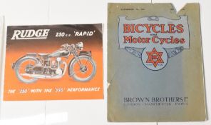 Motor Cycles: Rudge; 250 cc Rapid. 1937. An 8-page brochure with photograph of the model priced