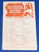 1951/52 Manchester United reserves v Blackpool reserves single sheet programme 8 March 1952;