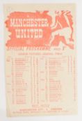 1945/46 Manchester United v Liverpool single sheet match programme 9 February 1946; pencil team