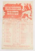 1945/46 Lancashire Cup Manchester United v Bury single sheet match programme 6 March 1946; good. (
