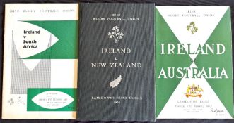1958, 60 and 63 Ireland v Major Tourists Rugby Programmes (3): v Australia 1958, black bound VIP