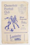 1945/46 Chesterfield v Manchester United league match 4 page programme 15 September 1945 4 page;