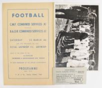 1946 B.A.O.R. Combined Services XI v C.M.F. Combined Services XI match programme 4 pager at Royal