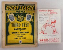 1958 GB in Australia Rugby League Programmes etc: 3rd test at Sydney and weekly RL News prog (Qu