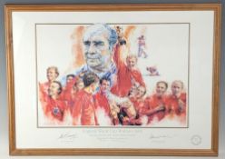 Bobby Moore and Alf Ramsey signed 1966 World Cup Print. framed. Print titled England World Cup