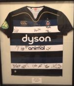 Bath 150th Year Framed Signed Rugby Jersey: Nicely m, f and g, in v large black wood frame, an
