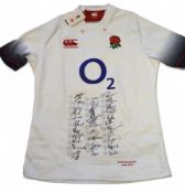 2018 Squad signed England Rugby Jersey from their S African Tour: CCC classic white O2-sponsored 2XL