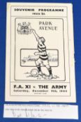 1944-45 FA XI v The Army 9/12/44 at Park Avenue Ground removed from scrap book comes with signed