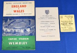 1954 England v Wales at Wembley 10 November 1954 match programme, match ticket for North