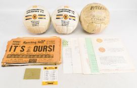 Wolverhampton Wanderers FC memorabilia to include two signed footballs (signatures are faded), a