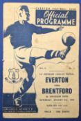 1946/47 1st home match after WW2 Everton v Brentford Div. 1 31 August 1946; age wear, cover loose,
