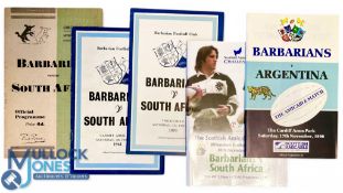 Barbarians v S Africa etc Rugby Programmes (5): 1951, 1961, 1970 and 2000. G/VG
