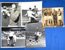 1966/67 Manchester United 10” x 8” press b&w match photos v Leicester City (Bobby Charlton presented