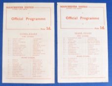 1953/54 Manchester United reserves v Stoke City reserves (6 February) good; Blackpool reserves (31