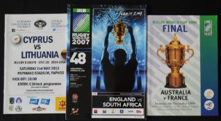 1999 and 2007 RWC Finals etc Rugby Programmes (3): Near mint, the 1991 Eng v Australia and 2007 S