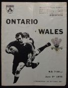 Scarce 1973 Ontario v Wales Rugby Programme: Less often found, so worth it despite a little wear and