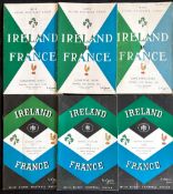 1955-65 inc Ireland v France Rugby Programmes (6): Consecutive Dublin issues against the French