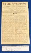 1944-45 Aston Villa v Walsall 23/9/44 at Villa Park Ground comes with signed slip from former