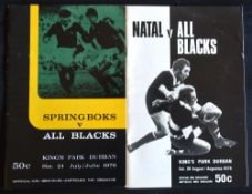 1976 New Zealand in S Africa Rugby Programmes (2): 1st test v NZ at Durban and v Natal. Neat,