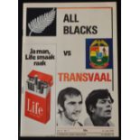 1976 in SA, Transvaal v NZ Rugby Programme: Bold coloured cover with Andy Leslie/Jan Ellis pics