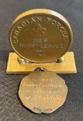 1930s and 40s N American Rugby Medals (2): unusual, pair of bronze effect medals with rugby action