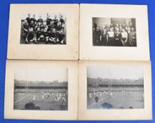 Four Wigan Rugby photographs to include a c1887 team photograph with the Wigan Union Charity Cup and