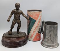 Football Collectibles: heavy bronze football figure 225cm tall on wooden base, FA Cup tankard 1872-