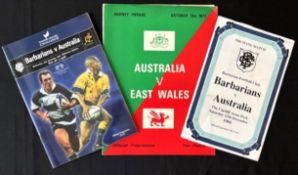 1973, 84 and 2001 Australia in the British Isles Rugby Programmes (3): Issues v East Wales 1973, and
