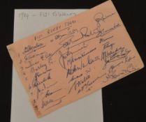 1964 Fijian Rugby Team in Wales Autographs: Single pink autograph book page with signatures of the