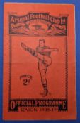 Pre-War 1938/1939 Arsenal v Manchester United Div. 1 match programme 15 April 1939, has 1939/1940