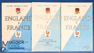 1953, 55 and 59 England v France Rugby Programmes (3): New magazine-style, with diagonal two-tone