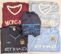 5x Manchester City Football T-Shirts 2007/08 the double, MCFC NY x2 Umbro 2011 cup final, Umbro
