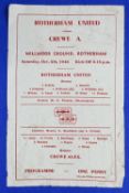 1946/47 Rotherham Utd v Crewe Alexandra Div. 3 (North) programme 5 October 1946, single sheet scarce