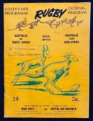 1961 S Africa v Australia 1st Test Rugby Programme: Large striking issue with pictorial orange