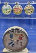 Vintage Football Pocket Watch and Alarm Clock, with football themed dials, a good working
