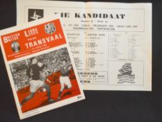 1968 British and I Lions v Transvaal Rugby Programme: At Jo’burg, 32pp official souvenir issue,