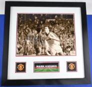 Framed picture of Manchester United legend Mark Hughes with the picture signed by Mark; excellent