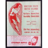 1955 British and I Lions in S Africa Rugby Programme: A substantial attractive issue v Northern